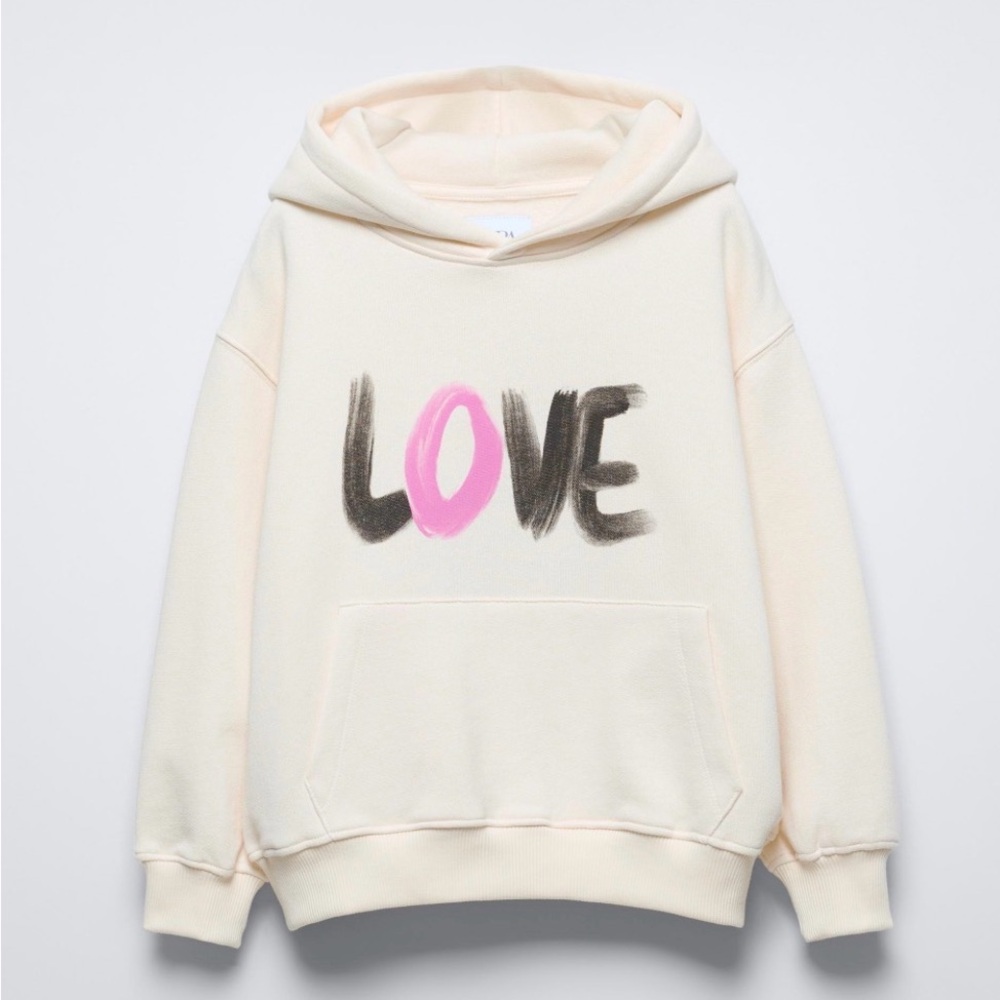 Zara Cream Hoodie with Love Graphic